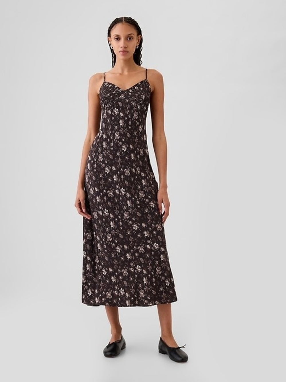 GAP Charcoal Floral Slip Midi Dress